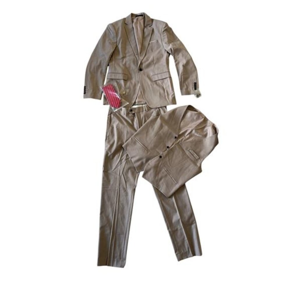 Men's 3-Piece Tuxedo Suit Set Blazer Vest Pants Wedding Beige XS